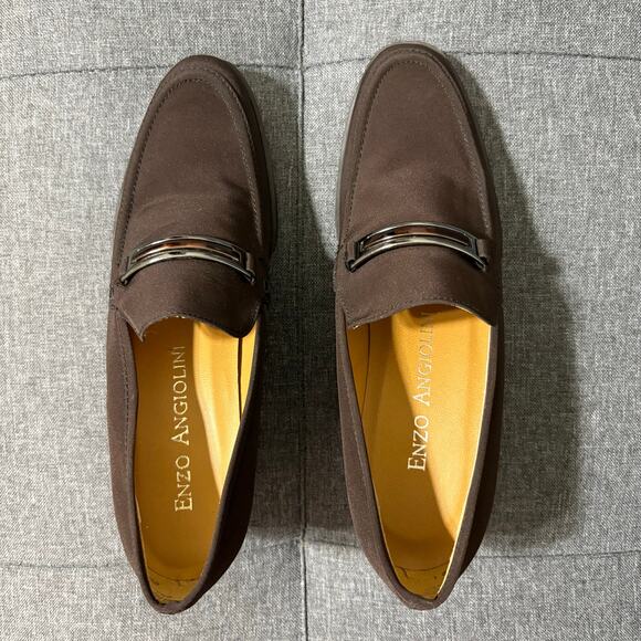 Enzo Angiolini Women Heel 9 Pump Brown Taffeta Chancelor Loafer Block‎ Y2K - Picture 6 of 8